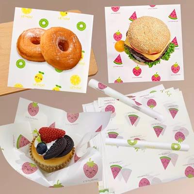 50 Stück Lebensmittelqualität Backwachspapier Erdbeer- & Blumenmuster Papierquadrate Antihaft Kuchen Burger Pommes Einwickelpapiere