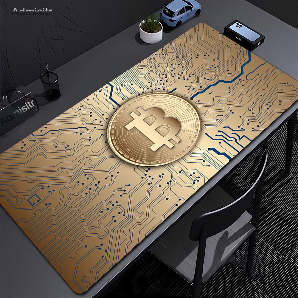 Large Gaming HD Mousepad Bitcoin Mouse Pad Anti-slip Rubber Mouse Mat Computer Gamer Desk Mat Stitched Edge Black Gamer Mousepad