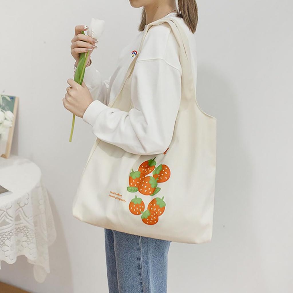 Foravana Women's Canvas Tote Bag, Large Capacity Shoulder Bag, Shopping Bag, Canvas Tote, A4 Size, Shoulder Bag, Eco Bag, Large, Lightweight, Plain,