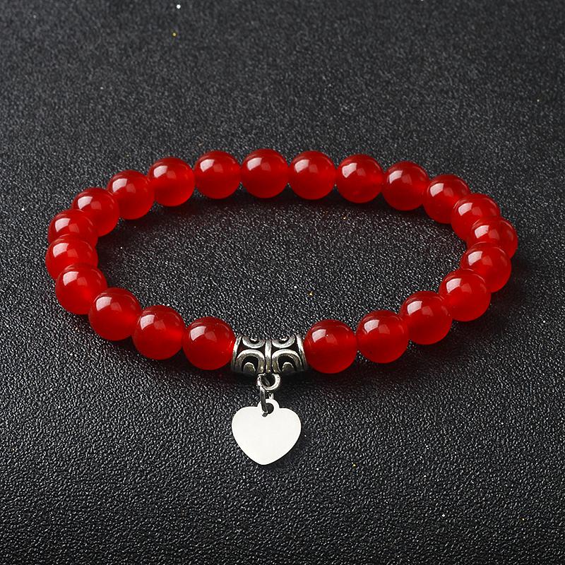 Original Amethyst Heart Charm Bracelets Women 316L Stainless Steel Pendant Bracelets Nature Stone Beaded Couple Jewelry Pulsera