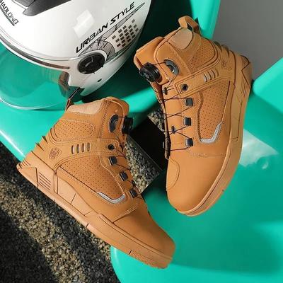 Botas de Tornozelo Motocross Biker Chopper Cruiser Touring Masculinas Botas de Tornozelo de Couro de Microfibra para Motocicleta Sapatos de Corrida de Motocicleta de Rua