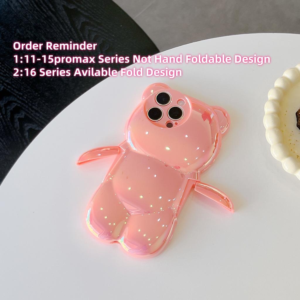 13D Electroplated Bear TPU Phone Case for iPhone 16 15 14 13 12 11 Promax Plus Cute Oil Print Shockproof Bumper Protection Cover
