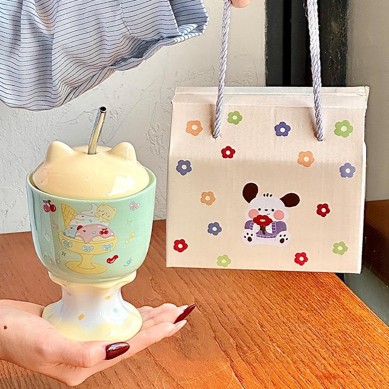 Cute Cat Goblet High Value Straw Water Cup Girls Birthday Gift Souvenir Practical Gift Box
