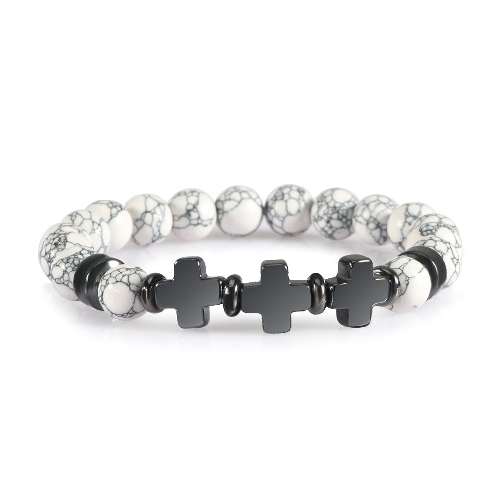 Prayer Men Women Bracelet Hematite Cross Rosary Natural Stone Beads Jesus Onyx Meditation Bracelets Bangles Jewelry Gift Pulsera