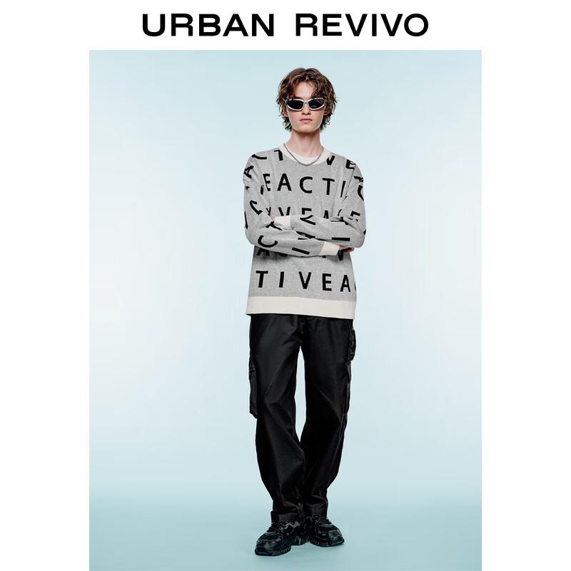 UR Men's Color-block Letter Jacquard Round Neck Knit Sweater