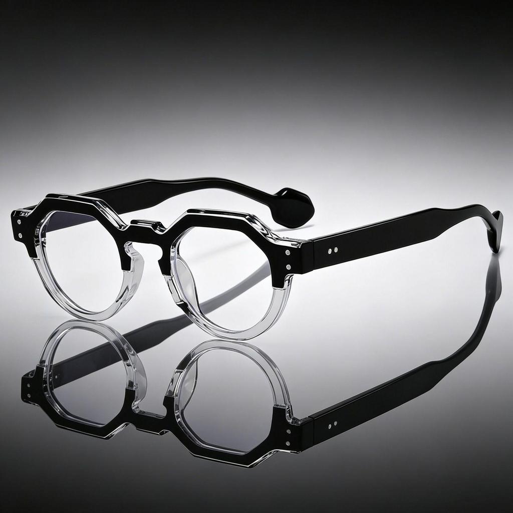 Unisex Retro Color Block Glasses Frame with Anti-Blue Light Lenses