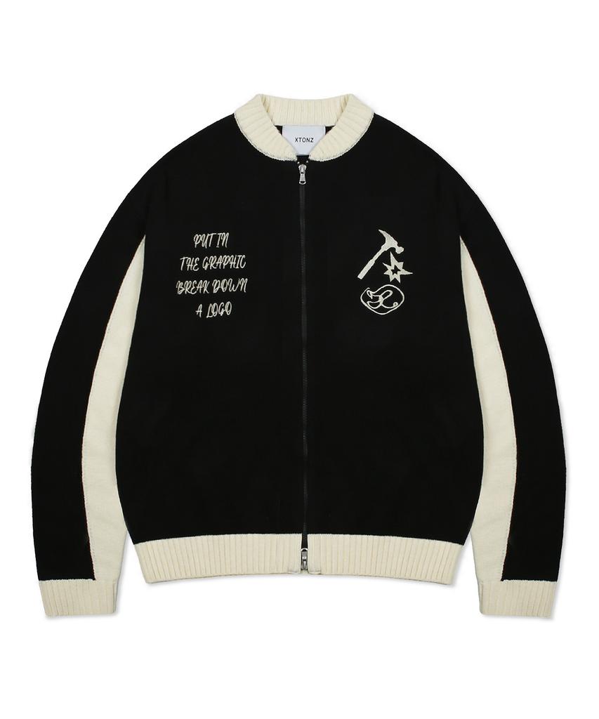 Xtonz Xtk059 Broken Varsity Knit Zip-Up (Black)