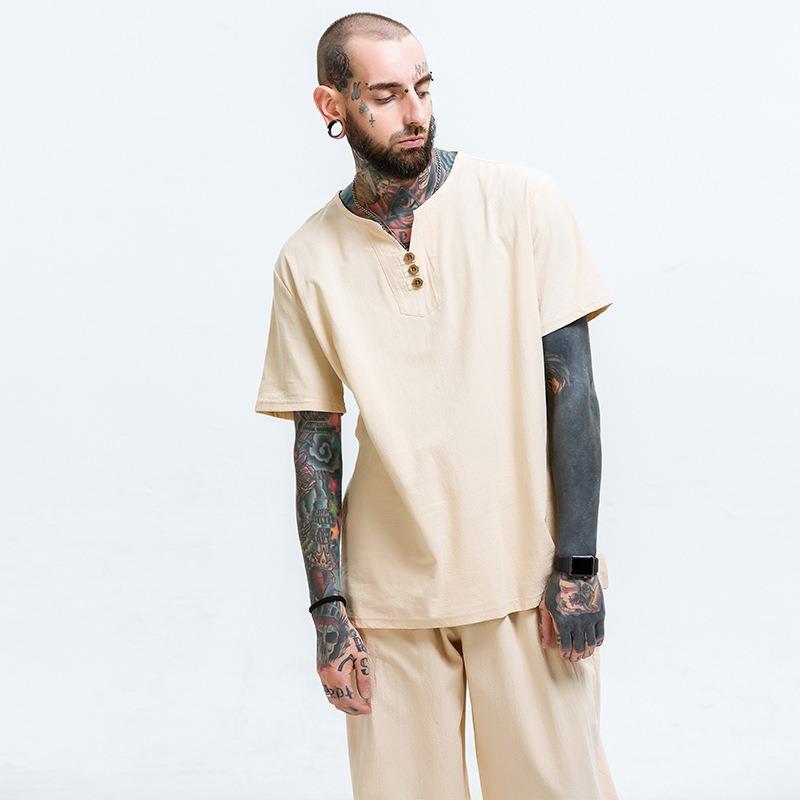 T-shirt men's, Chinese style men's clothing plus fat large short-sleeved fat man large size loose cotton and linen summer T-shirt men's