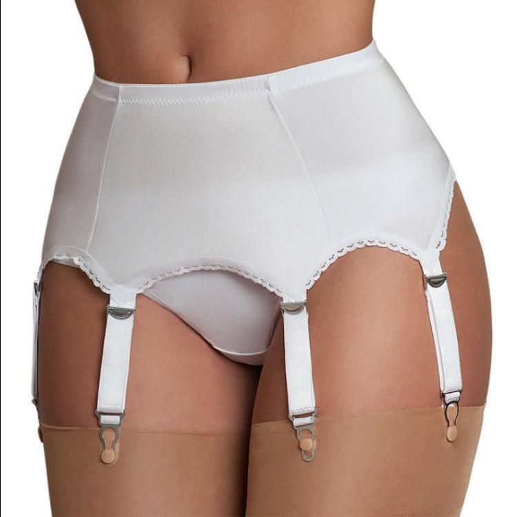 European & American Lace Trim High Waist Adjustable 6-Garter Belt with Metal Buckle - Plus Size for Women