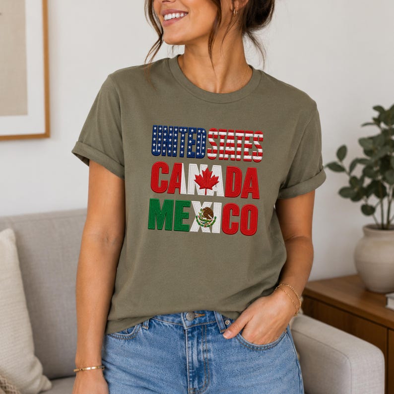 United States Canada Mexico Shirt 2026, Embroidered Effect Football T-Shirt, USA Canada Mexico Tee, Soccer Fan Shirt, Unisex Game Day Gift S