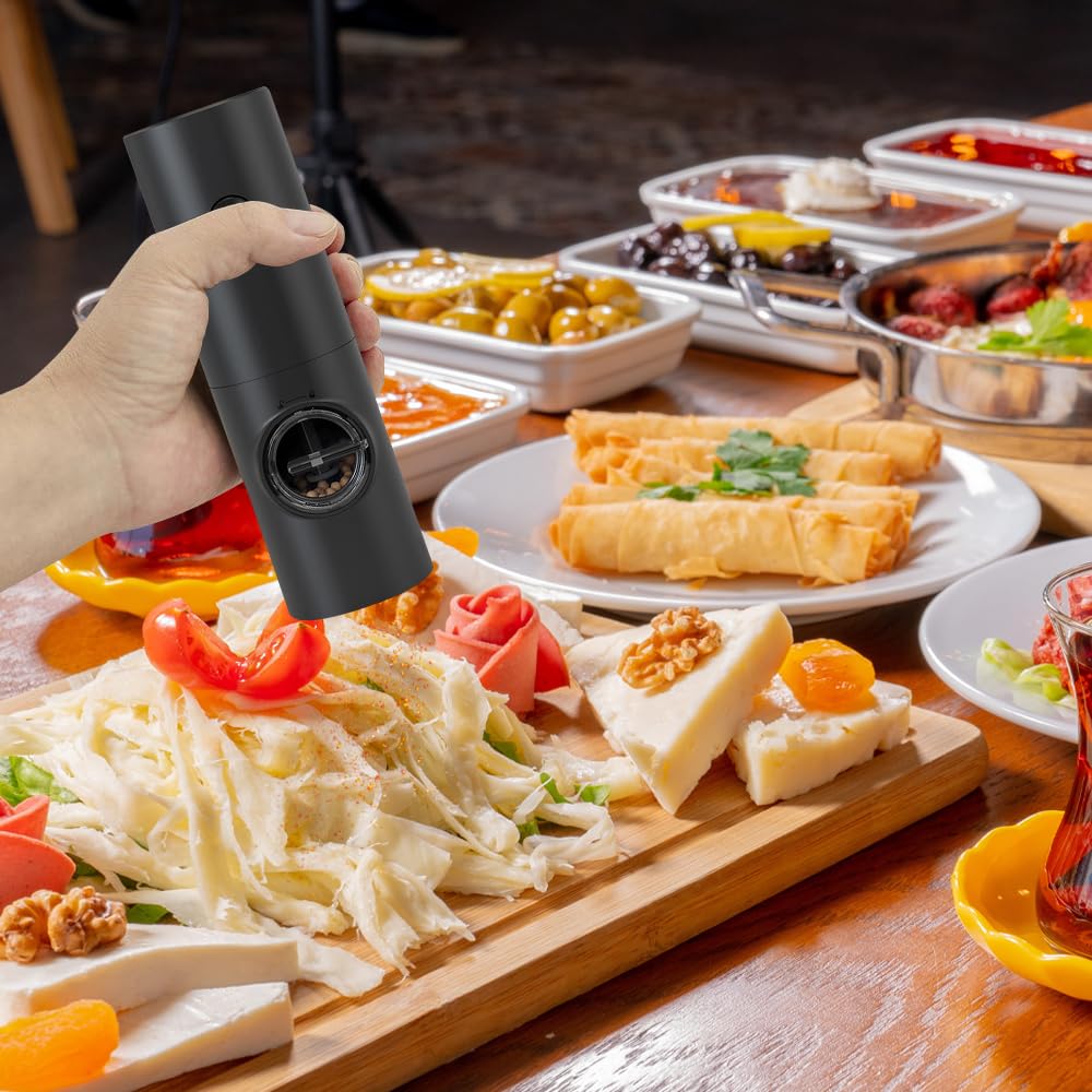 Electric Pepper Small Salt Coarseness Adjustment with LED Spice Battery Stainless Black White Rose Sea Salt One-Touch Mill, Mill, Function, Light,