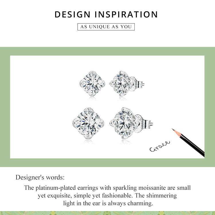 BAMOER 925 Sterling Silver Moissanite Stud Earrings for Women Wedding Gift Top Quality Dazzling Earrings Fine Jewelry