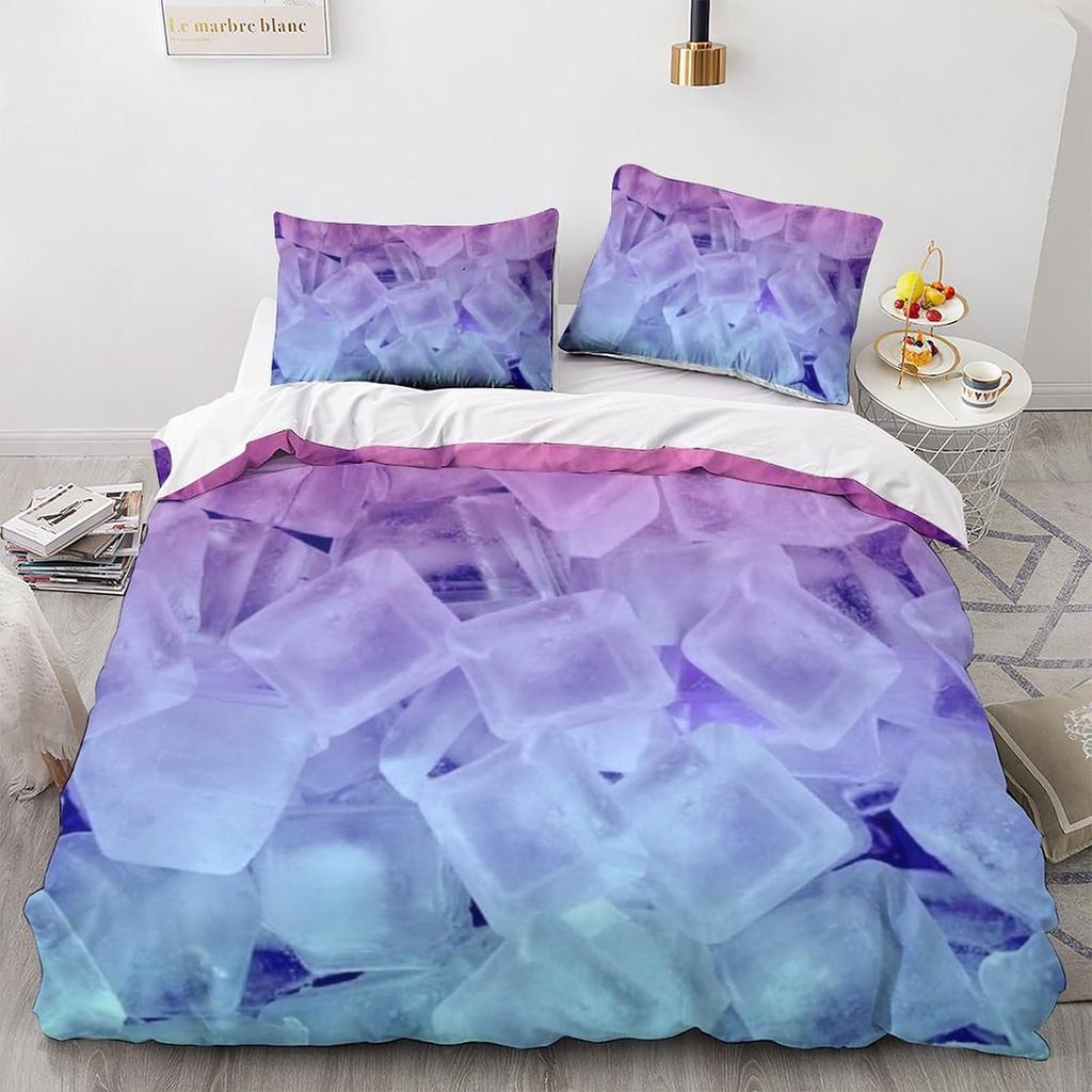 Ice Cube Duvet Cover Set 3D Ice Pattern Twin Queen Bedding Set Microfiber Summer-Cool Comforter Cover for All People 2/3 Pieces