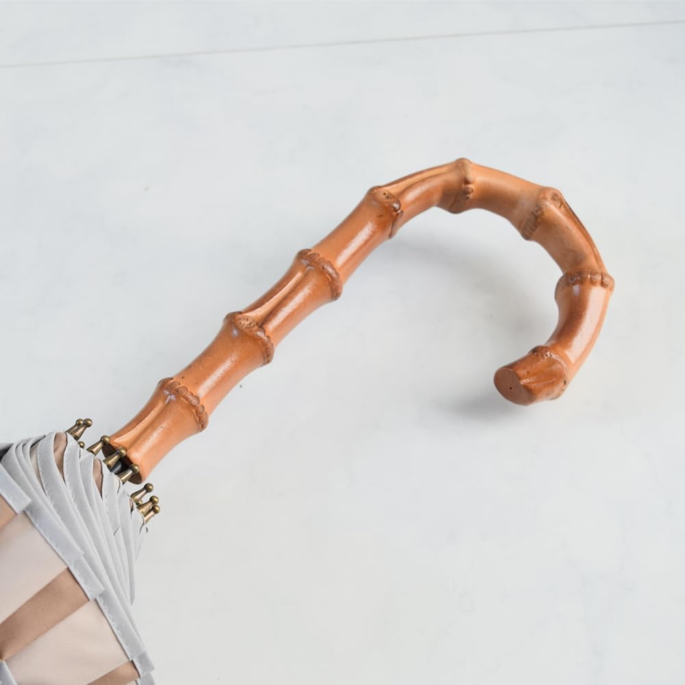 Long Umbrella with Bamboo Large Tricolor Stylish Kyoto Style Women's 16-rib Handle, Piping, Japanese-style Umbrella, (navy)