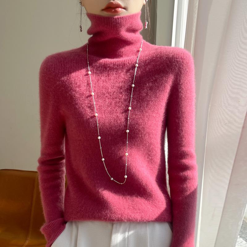 Women’s High Neck Wool Sweater 2025: Slim Fit, Pure Color, Fashionable Base Layer Knit.