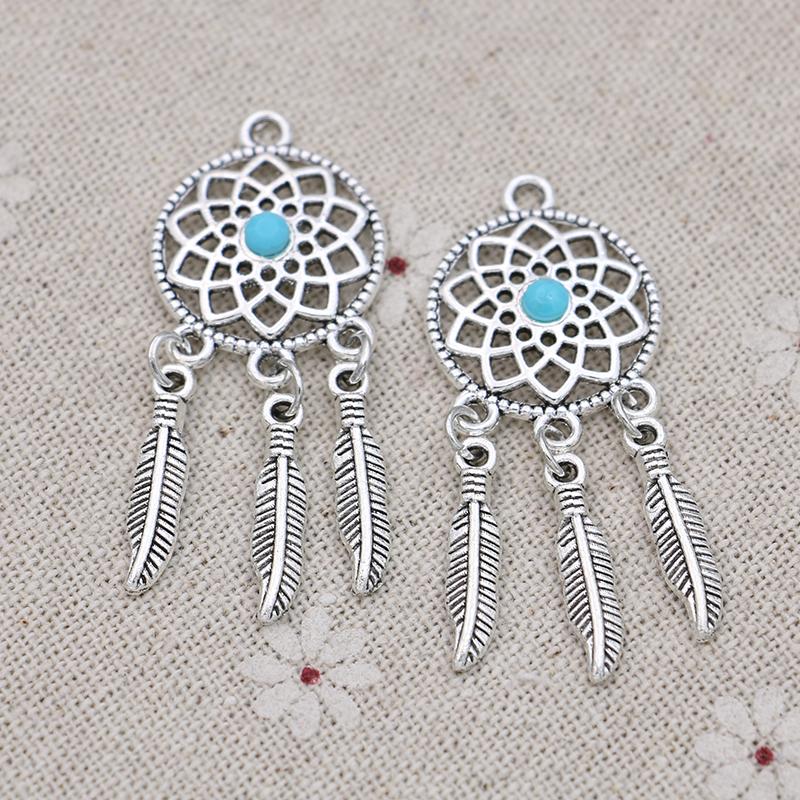 5Pcs Tibetan Silver Plated Diy Dream Catcher Charms Pendants For Bracelet Jewelry Making Accessories Handmade Craft