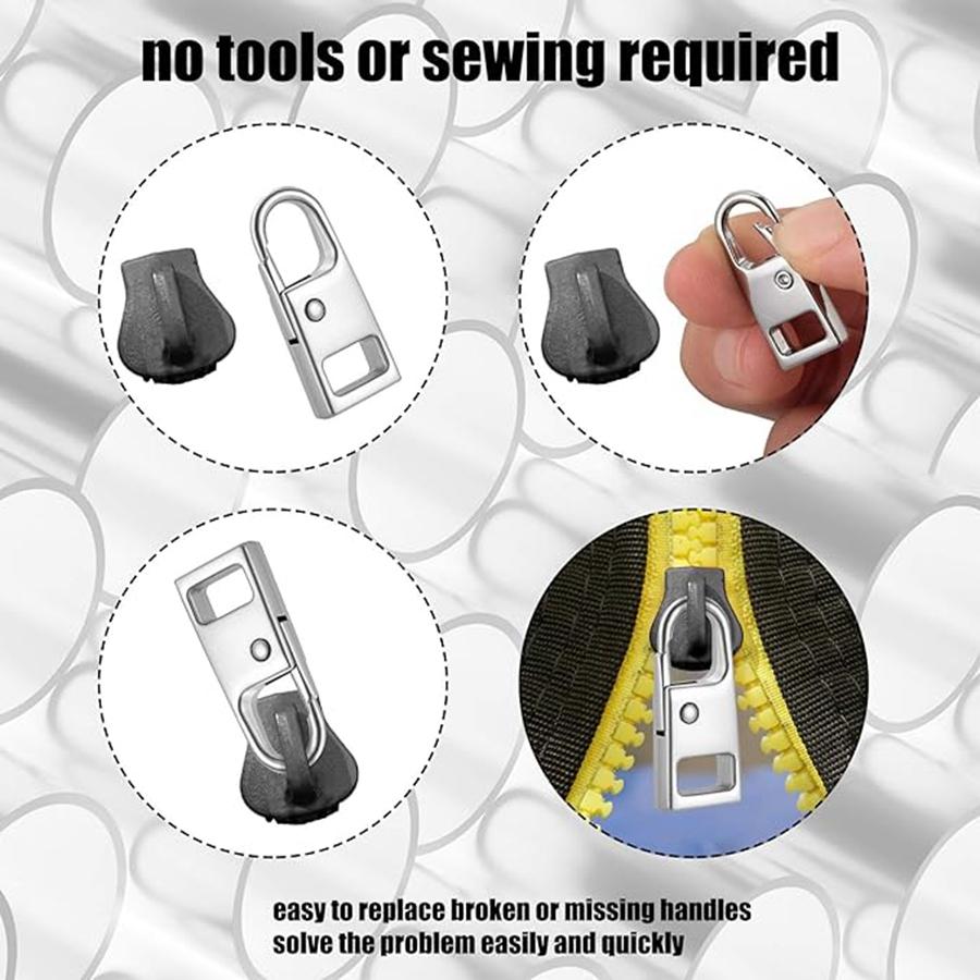 5 Pcs Zipper Pull Replacement Zipper Repair Kit Zipper Slider Pull Tab Metal Zipper Fixer Head for Luggage Backpack Jacket Suitcase Coat