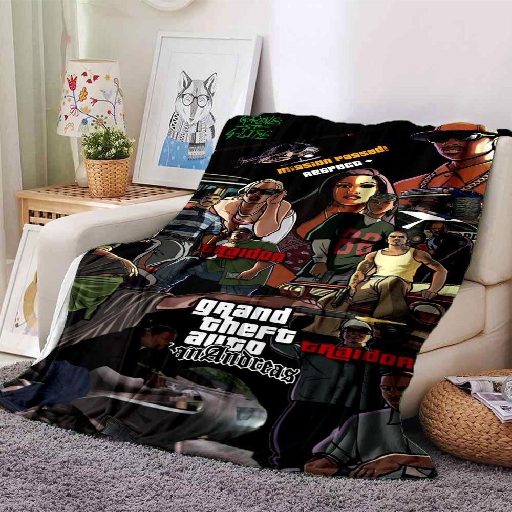 1 szt. Miękki koc flanelowy Grand Theft Auto z designerskim nadrukiem Przytulny koc na każdą porę roku, idealny na sofę, łóżko, do biura