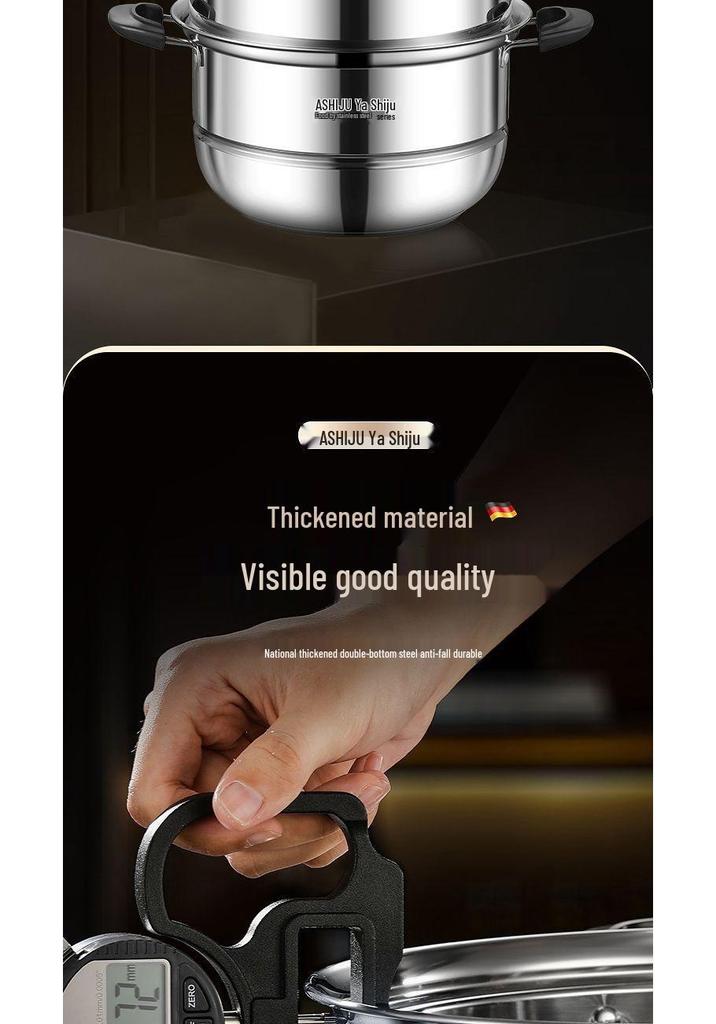 Stainless Steel Double Layer Steamer Pot for Induction & Gas - Extra Thick, Food Grade, Large Capacity