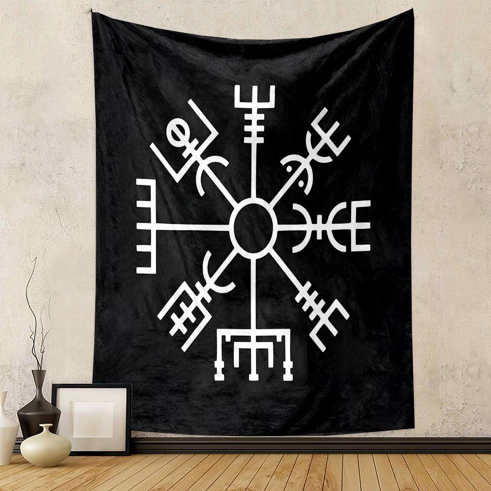 Viking Vegvisir Compass Symbol Design Patterned Tapestry Decorative Wall Hanging, Home Bedroom Living Room Decor