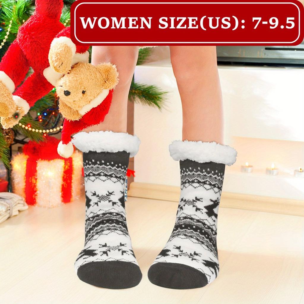 high qualityCozy Fuzzy Slipper Socks for Women - Non-Slip, Thick Lined Winter Warmth, Unique Pattern, Machine Washable - Perfect Christmas Gift,