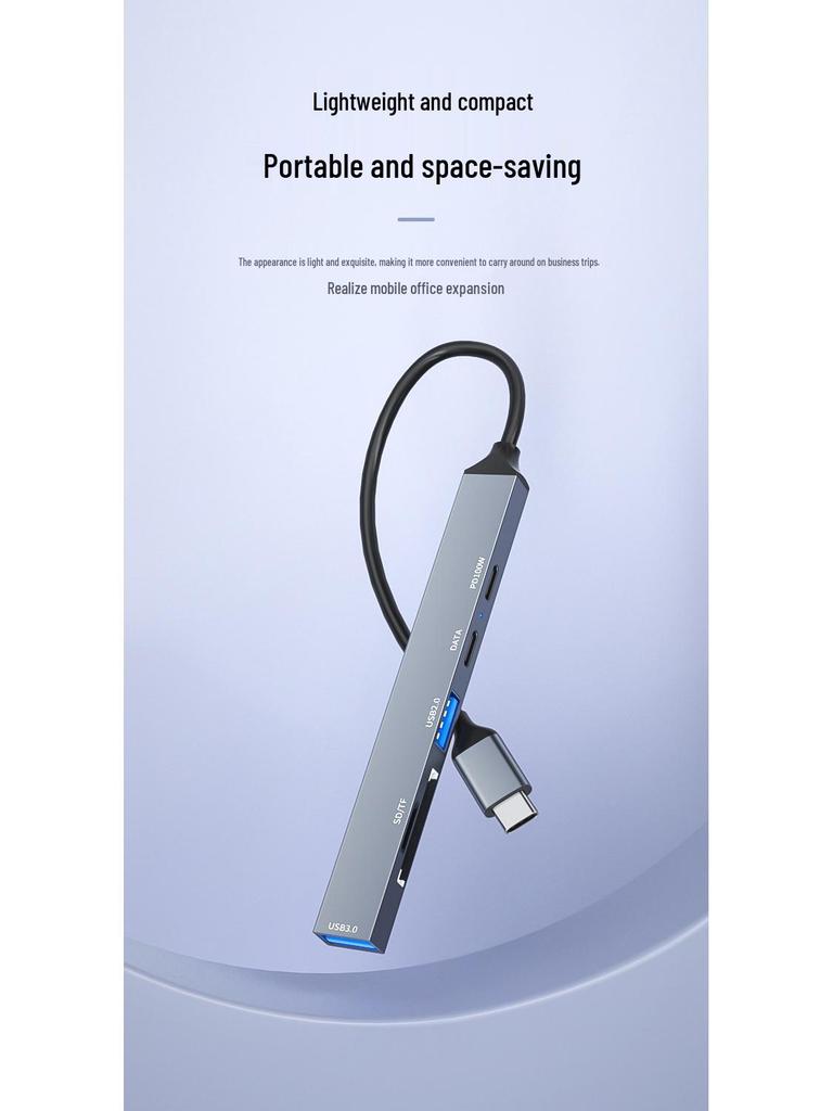 Type-C 6-in-1 Expansion Dock: USB 3.0, TF/SD Card Reader, 100W PD Power Hub