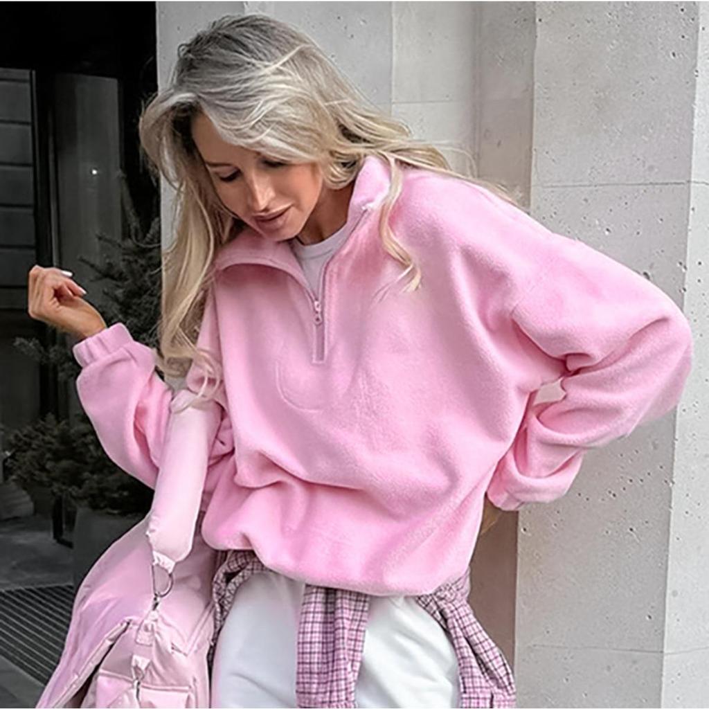 Autumn Winter New Women Casual Outerwear Top French Minimalist Loose Fit Fashion Sports Sweatshirt Solid Color