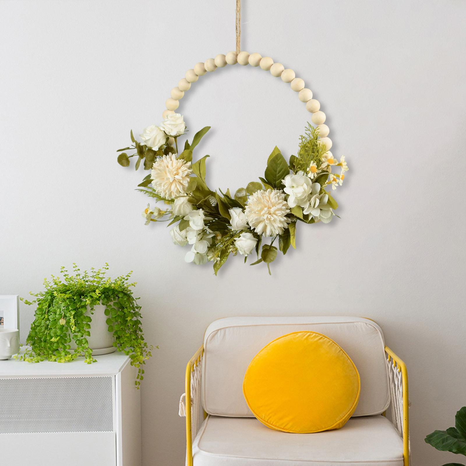 

Flower Wreath Garland Wood Beads Wreath Green Leaves for Home Backdrop Outdoor Decoration Ornament белый