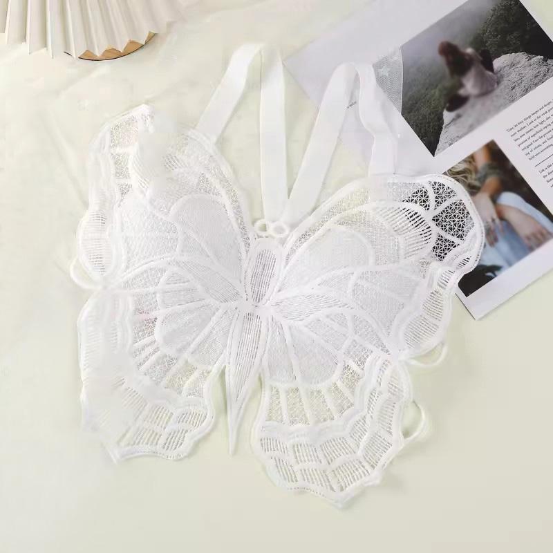 

Жіночий мереживний топ-камісоль з метеликом та нагрудними вкладишами, унікальна літня майка білий