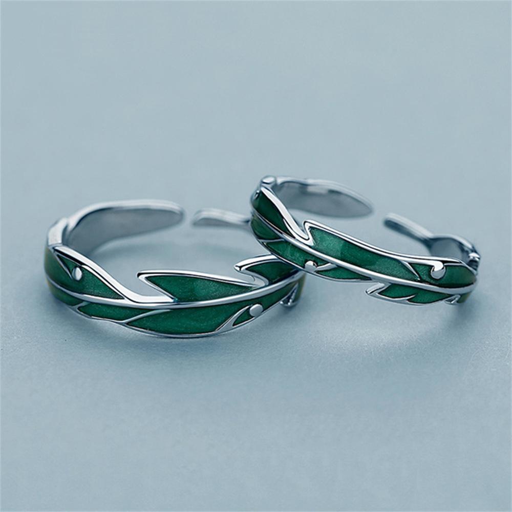 

New Fashion Green Leaves Couple Rings For Women Men Lovers Forever Love Silver Color Open Ring Bridal Engagement Wedding Jewelry Resizable