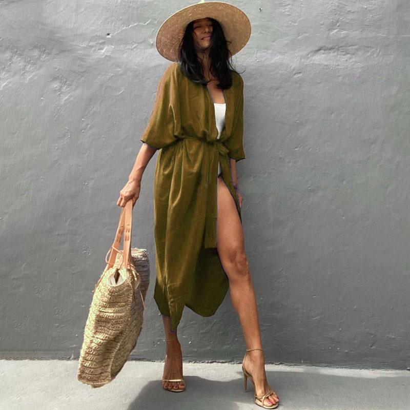 

WeHello-Women s Beach Cover Up Kimono, Summer Swimsuit Cape, Solid Bohemian Tunic Dresses, Bathing Suits, Cardigan, Shawl One Size