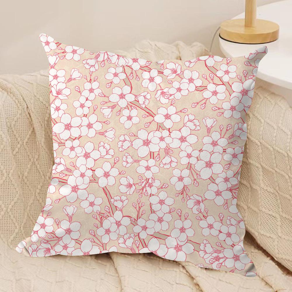 Sakura Blossom Pattern Cushion Cover Short plush Doublesided Print Square Throw Pillow Covers Sofa Home Cushion Decor