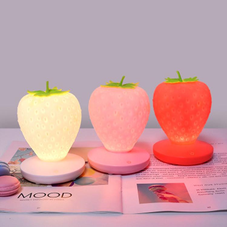 USB Rechargeable Strawberry LED Night Light - Silicone Eye Protection Bedside Lamp