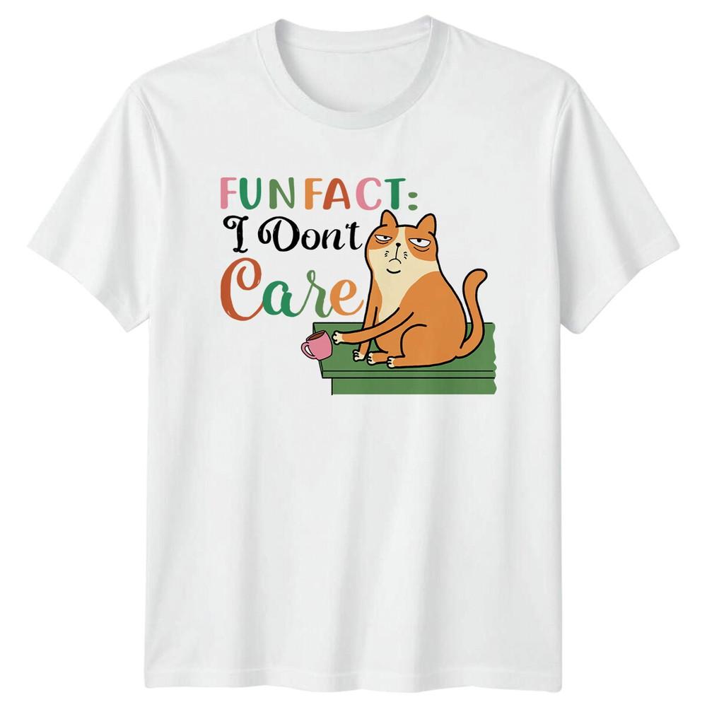 Fun Fact I Dont Care Cat TShirt Sarcastic Graphic Tee Adult Unisexs Unisexs S