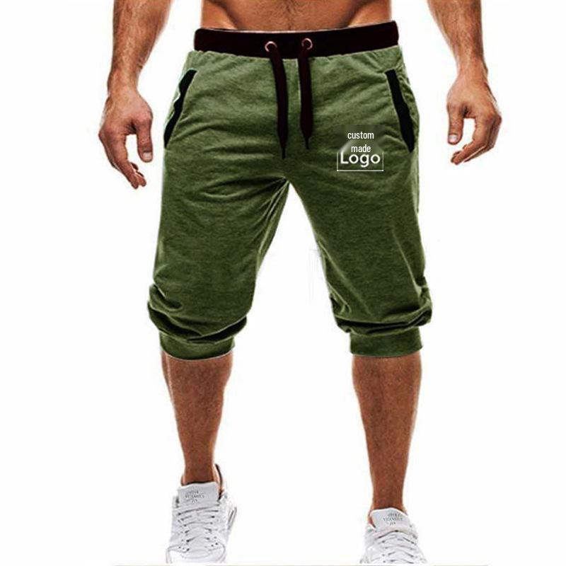 Men's Slim Fit Color Block Jogging Shorts - Trendy European/American Mid-Length with Customizable Logo