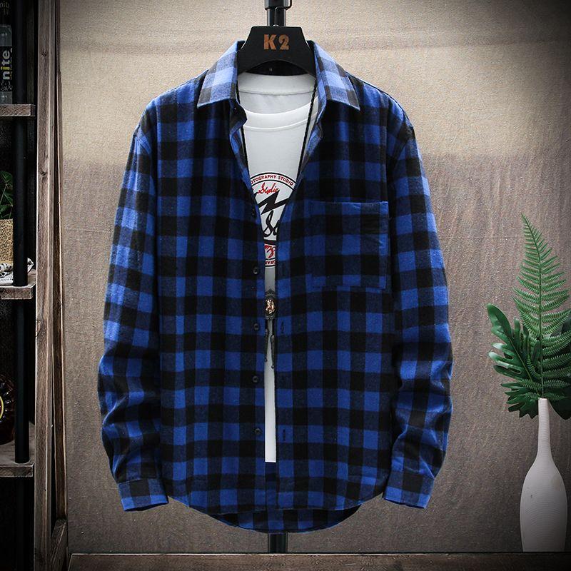 Autumn New Thickened Plaid Shirt Men's Casual Long-sleeved Shirt Korean Style Loose Jacket