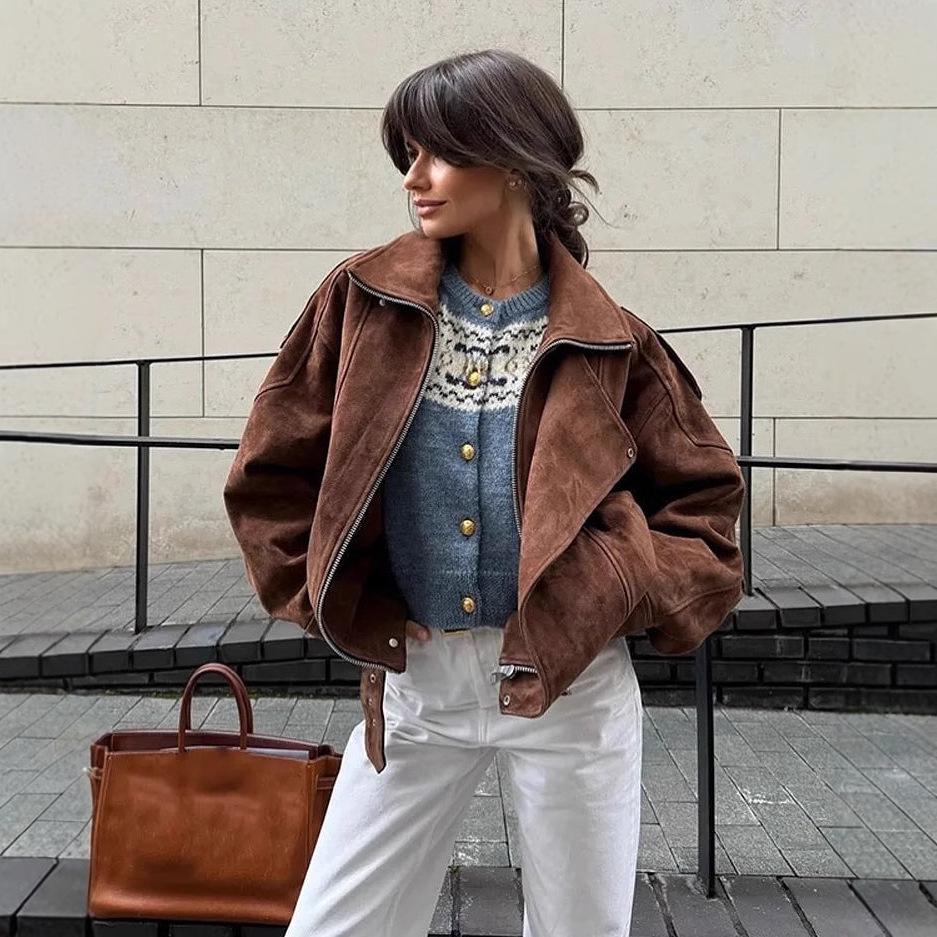 European and American Women's Casual Motorcycle Jacket - Fashionable Short Coat