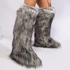 Women Faux Fur Snow Boots Winter Warm Plush Long Boots Outdoor Knee-high Boot Designer Luxury Women Faux Fox Furry Non-Slip Shoe