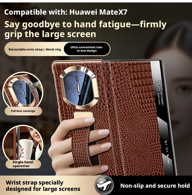 Wristband Ring Case For Huawei Mate X7 X6 X5 Premium Luxury Genuine Leather Magnetic Flip Smart Window Full Protection Cover