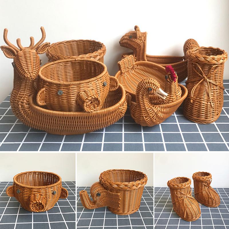 Handwoven Storage Basket Rattan Storage Tray Cute Wicker Basket Bread Fruit Breakfast Tea Picnic Basket Kitchen Storage Basket