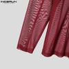 INCERUN Men Turtleneck Long Sleeve Mesh Skinny Tops See Through T-shirts Undershirt