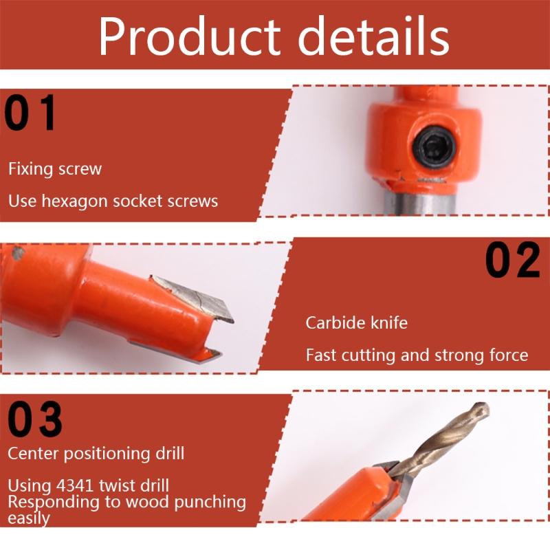 High Speed Steel Abrasion-resistant Woodworking Countersunk Bit-5 Pcs ( Blade Diameter 8mm) Chamfer Tool