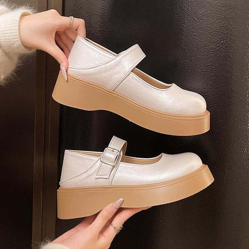 Fashion Platform Mary Jane Single Shoes Women's Fashion Round Toe Shallow Mouth One Strap Anti-Slip Wear-Resistant Low Top Shoes
