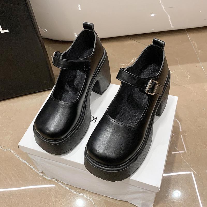 Women s 2025 British Style Patent Leather Mary Jane Heels 39 матовый черный