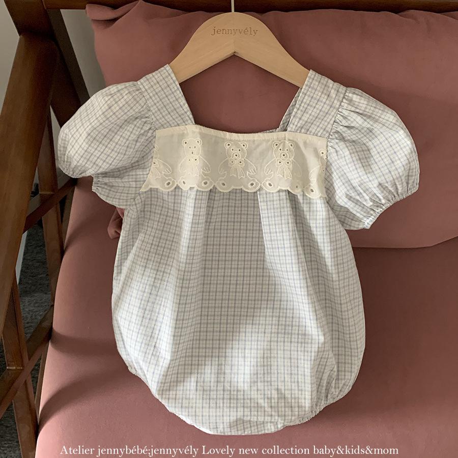 1017 summer new baby girl fresh climbing clothes infant Korean version plaid one-piece Romper cute fart coat