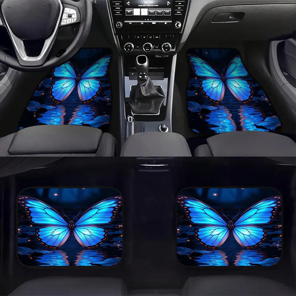 

Durable Polyester Material Suitable for All Vehicle Models 4pcs Car Mat Set | Blue Butterfly Night Light Pattern Easy to Clean 4pcs car floor mat set
