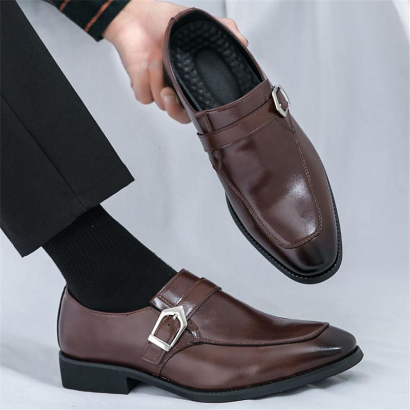 Fashion Trend Gentleman Business New Pointed Slip On Shoes Men Designer Monk Strap Loafers Formal Wedding Prom Dress Homecoming Footwear