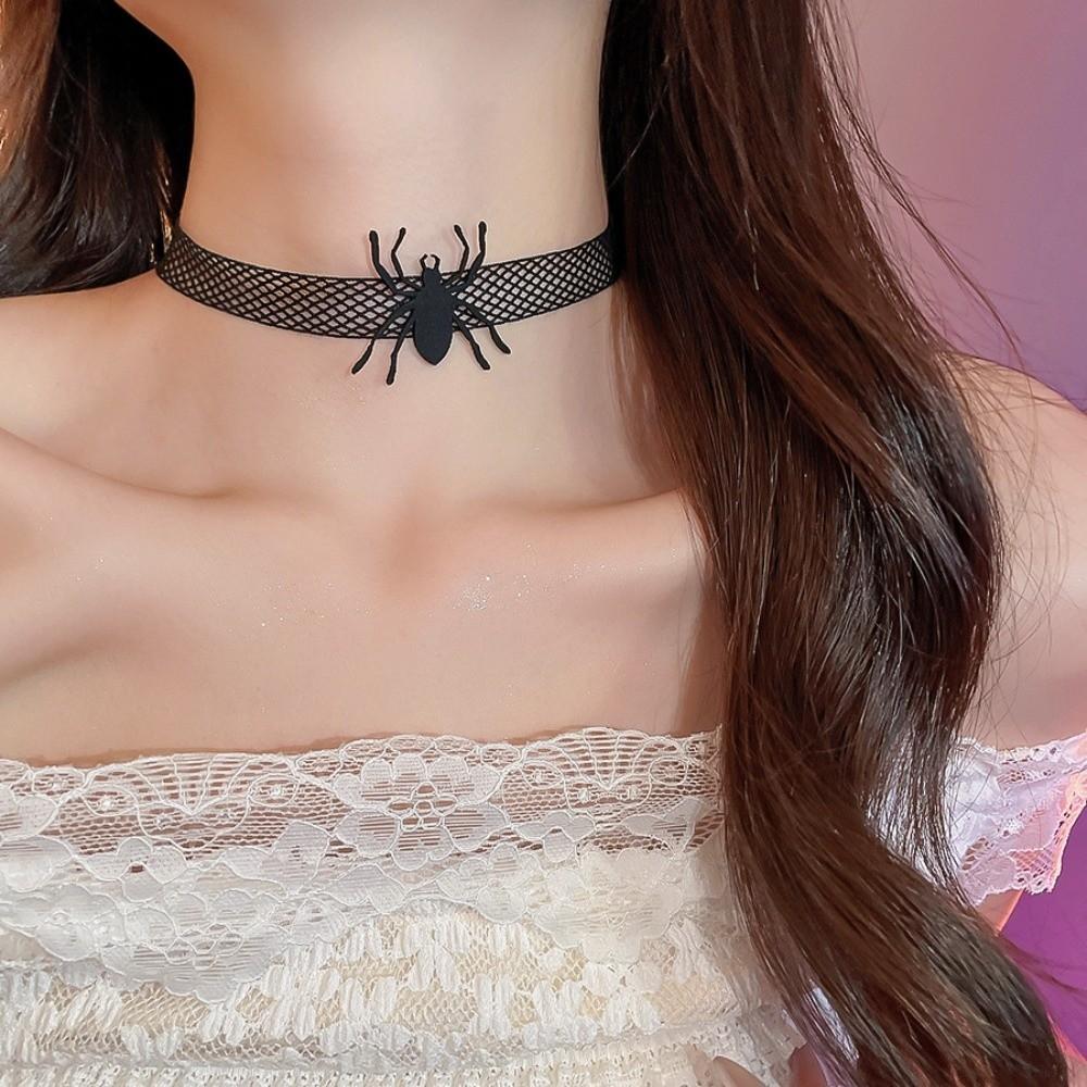 Reticular Spider Bat Necklace Collarbone Chain Pendant Chain Halloween Dark Choker Halloween Gift