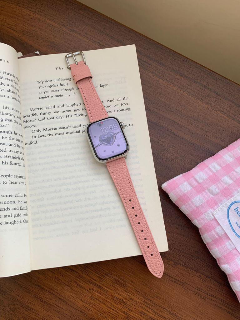 Pasek z cielęcej skóry licowej Lychee Grain do zegarków Apple Watch S10/iWatch 98765SE i Huawei GT5/GT4 – styl damski