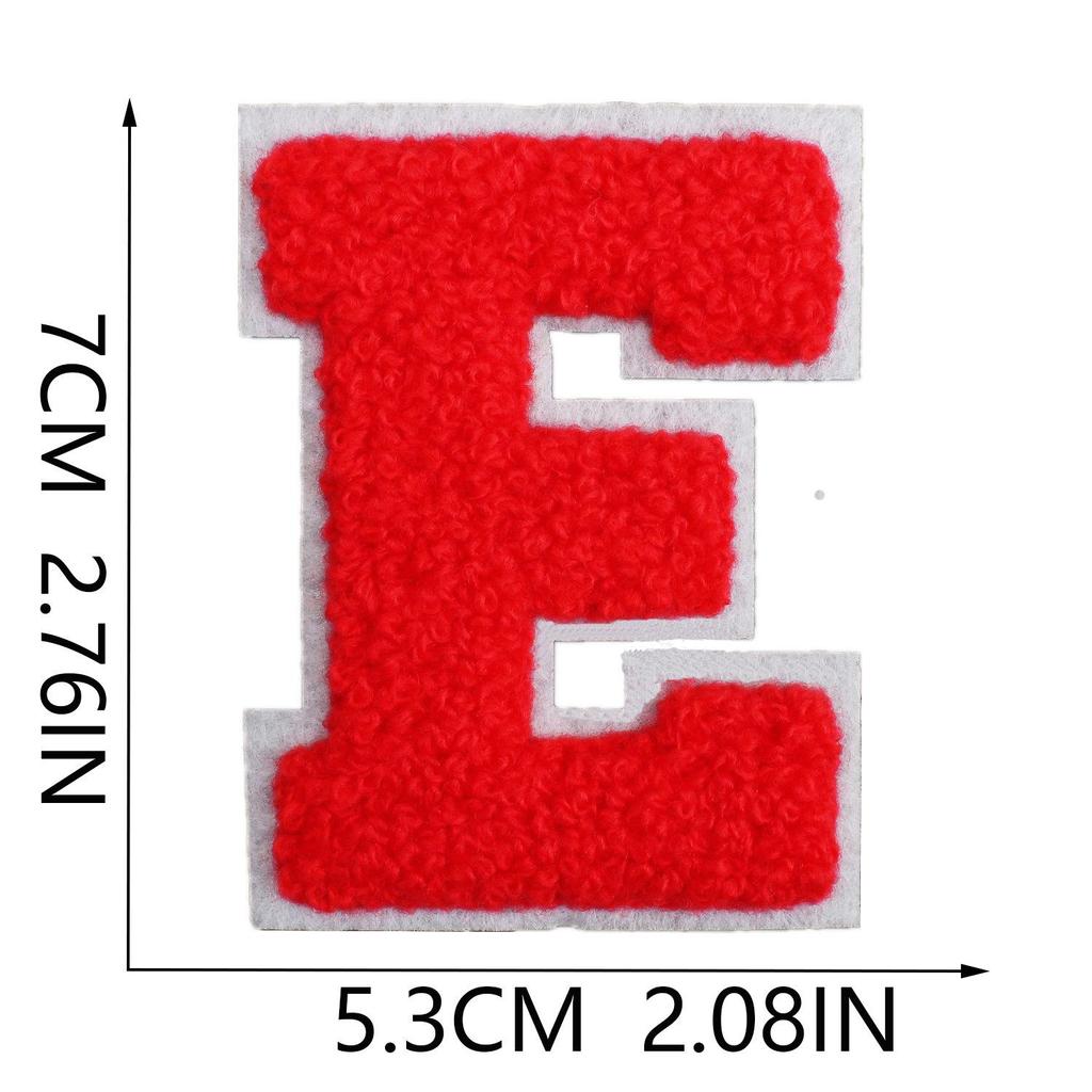 Roaring Sky 7cm Chenille Patch: Red Letters On White, A-Z Alphabet Bag Decoration.